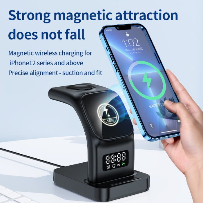 YP-HY05 15W 5 en 1 Cargador inalámbrico multifuncional magnético con reloj