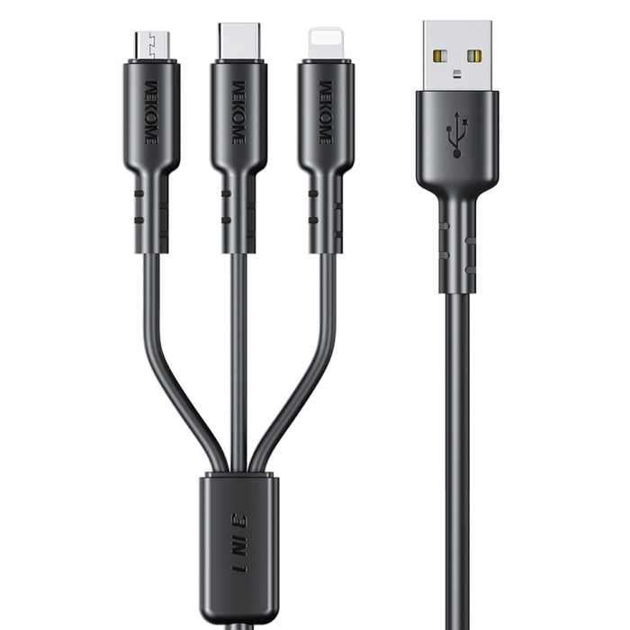 WEKOME WDC-02 Tidal Energy Series 3A USB a 8 pines + Tipo-C + Micro USB 3 en 1 Cable de datos de PVC, Longitud: 1,2 m