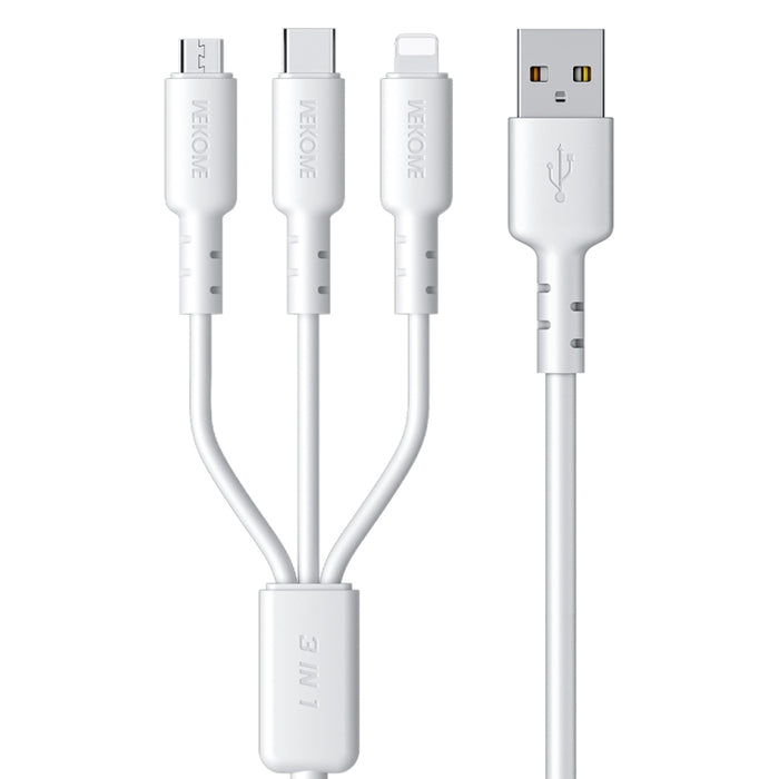 WEKOME WDC-02 Tidal Energy Series 3A USB a 8 pines + Tipo-C + Micro USB 3 en 1 Cable de datos de PVC, Longitud: 1,2 m