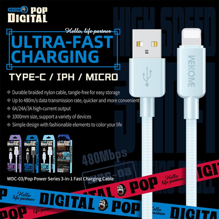 WEKOME WDC-03 Tidal Energy Series 2.4A USB a cable de datos trenzado de 8 pines, longitud: 1 m