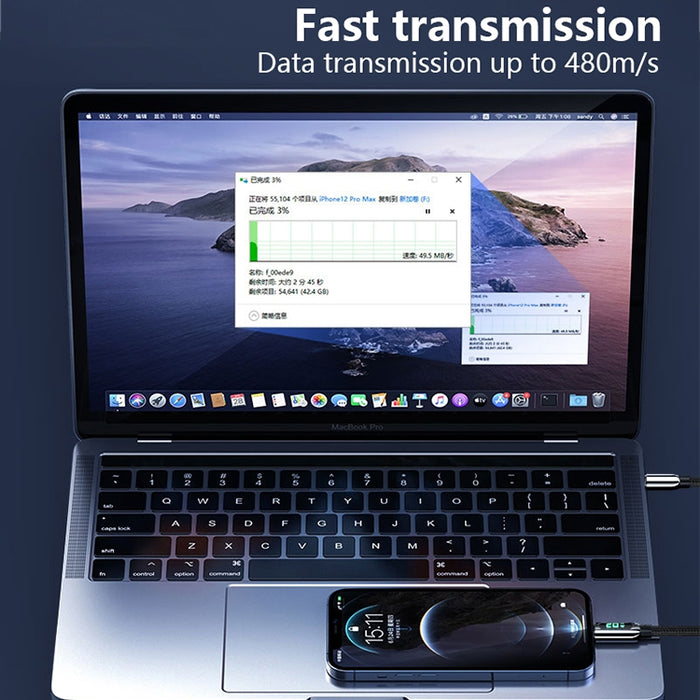 Mutural Li-CC001 1.2m PD20W Pantalla digital USB-C / Tipo-C a cable de datos de carga de 8 pines