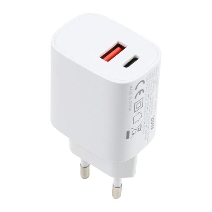 T087 20W USB-C / Type-C + Puertos USB Cargador de viaje de carga rápida, enchufe de la UE