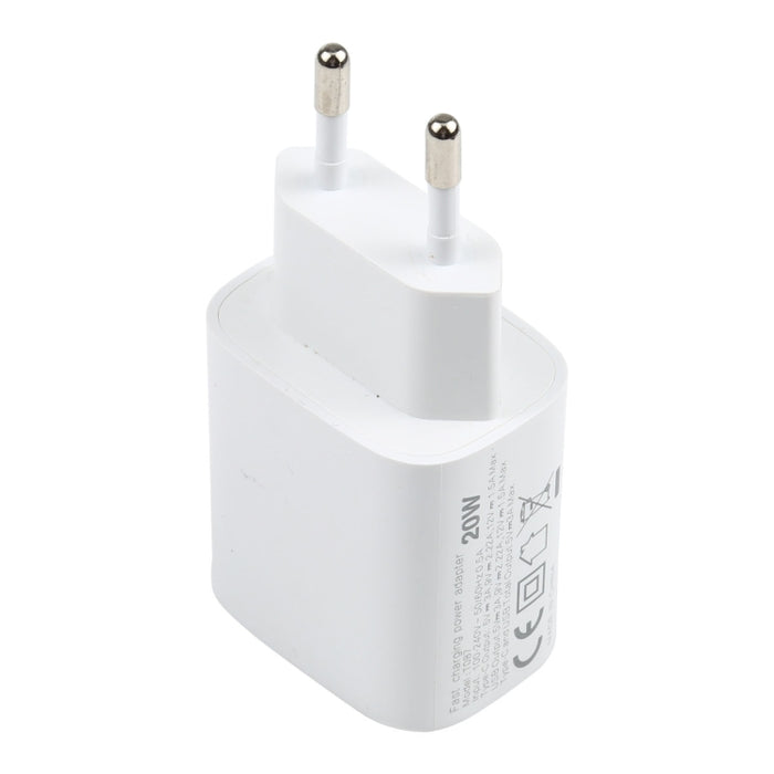 T087 20W USB-C / Type-C + Puertos USB Cargador de viaje de carga rápida, enchufe de la UE