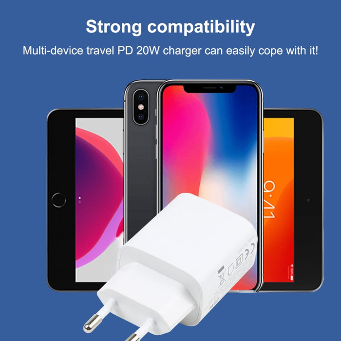 T087 20W USB-C / Type-C + Puertos USB Cargador de viaje de carga rápida, enchufe de la UE