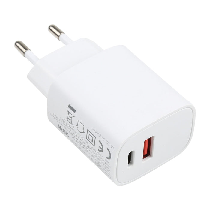 T087 20W USB-C / Type-C + Puertos USB Cargador de viaje de carga rápida, enchufe de la UE