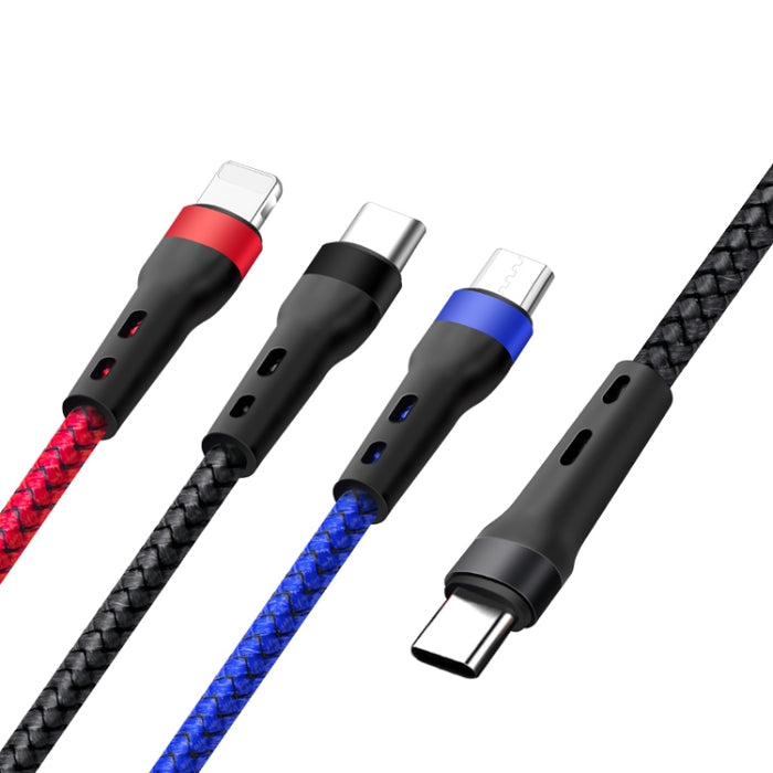 Cable de datos de carga Micro USB de 100W 6A tipo C a 8 pines + tipo C +, 1,3 m