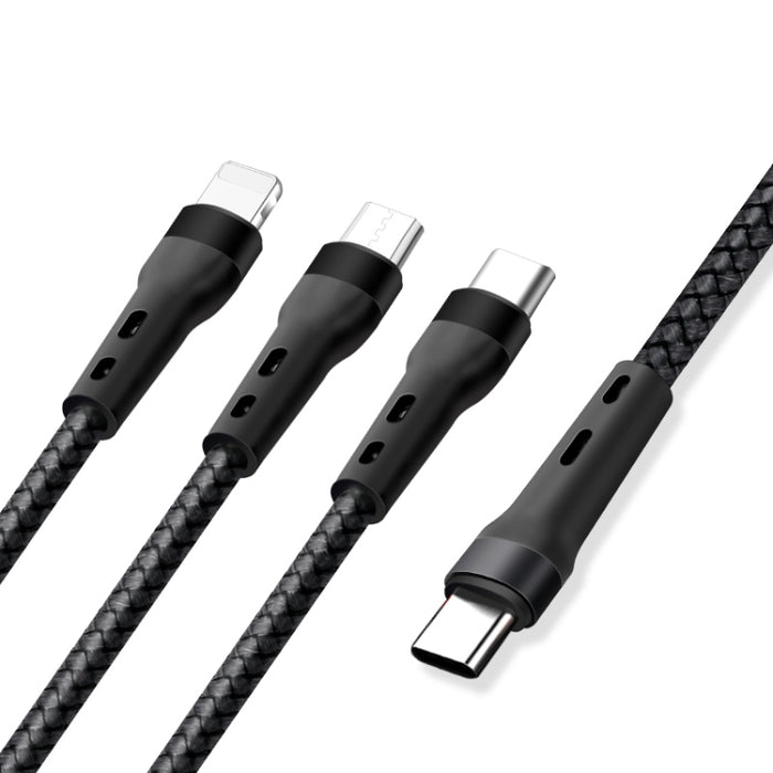 Cable de datos de carga Micro USB de 100W 6A tipo C a 8 pines + tipo C +, 1,3 m