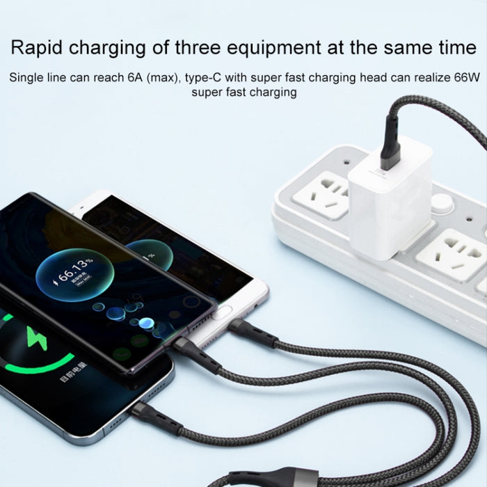 Cable de datos de carga Micro USB de 100W 6A tipo C a 8 pines + tipo C +, 1,3 m