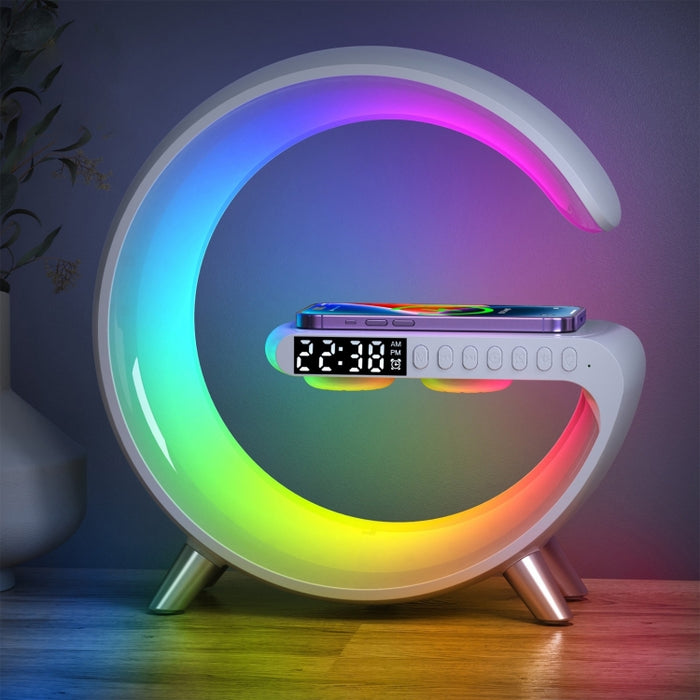 Altavoz Bluetooth inteligente N69 compatible con cargador inalámbrico, despertador y luz ambiental, enchufe de la UE