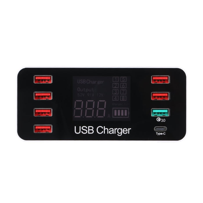 A9 Plus (Versión global) Multifunción AC 100V ~ 240V 8 puertos USB Pantalla digital LCD Estación de carga desmontable Cargador inteligente con cargador inalámbrico, soporte QC3.0
