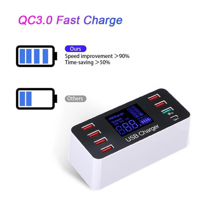 A9 Plus (Versión global) Multifunción AC 100V ~ 240V 8 puertos USB Pantalla digital LCD Estación de carga desmontable Cargador inteligente con cargador inalámbrico, soporte QC3.0