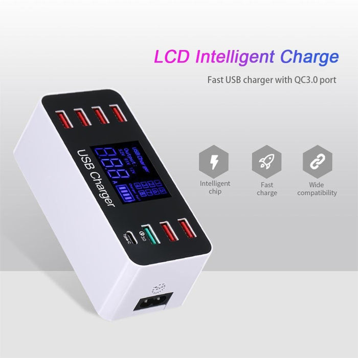 A9 Plus (Versión global) Multifunción AC 100V ~ 240V 8 puertos USB Pantalla digital LCD Estación de carga desmontable Cargador inteligente con cargador inalámbrico, soporte QC3.0