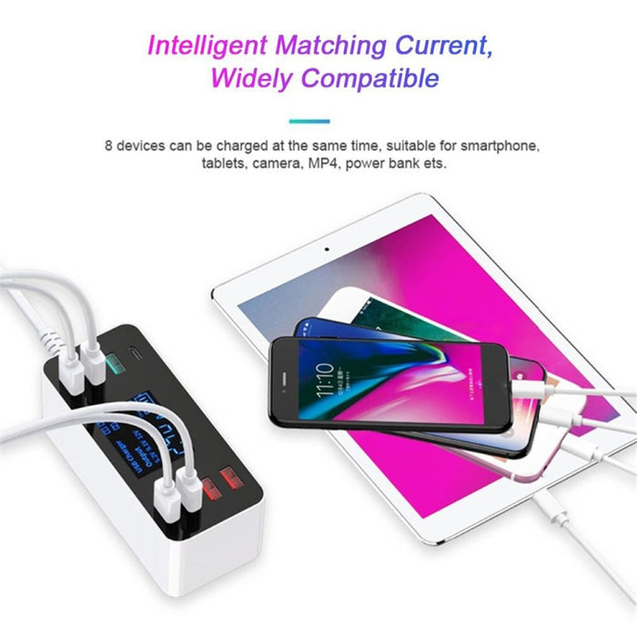 A9 Plus (Versión global) Multifunción AC 100V ~ 240V 8 puertos USB Pantalla digital LCD Estación de carga desmontable Cargador inteligente con cargador inalámbrico, soporte QC3.0