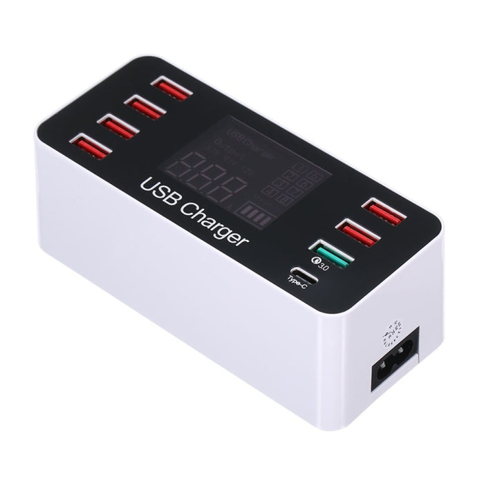 A9 Plus (Versión global) Multifunción AC 100V ~ 240V 8 puertos USB Pantalla digital LCD Estación de carga desmontable Cargador inteligente con cargador inalámbrico, soporte QC3.0