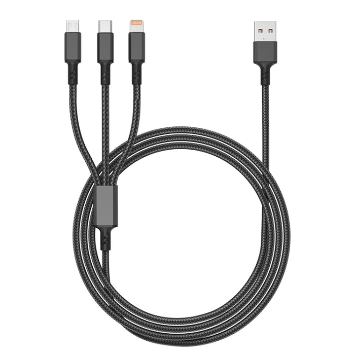 Conector naranja 3A 3 en 1 USB a tipo C / 8 pines / cable de carga rápida micro USB, longitud del cable: 1,2 m