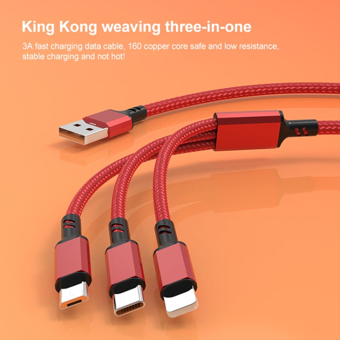 Conector naranja 3A 3 en 1 USB a tipo C / 8 pines / cable de carga rápida micro USB, longitud del cable: 1,2 m
