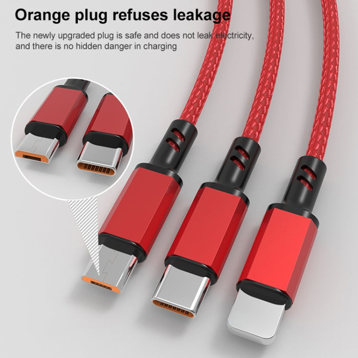 Conector naranja 3A 3 en 1 USB a tipo C / 8 pines / cable de carga rápida micro USB, longitud del cable: 1,2 m
