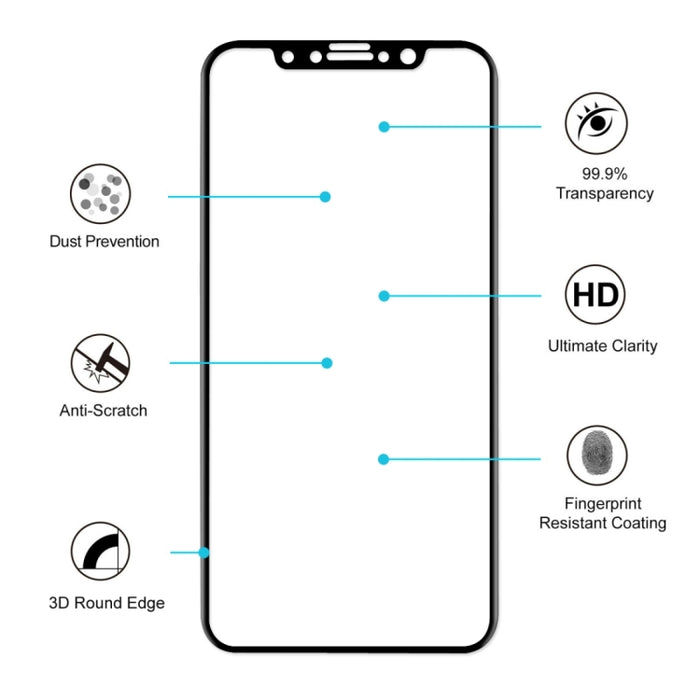 Para iPhone X ENKAY Hat-Prince 0,26 mm 9H Dureza superficial 3D Pantalla completa a prueba de explosiones Película de pantalla de vidrio templado curvada con flexión por calor