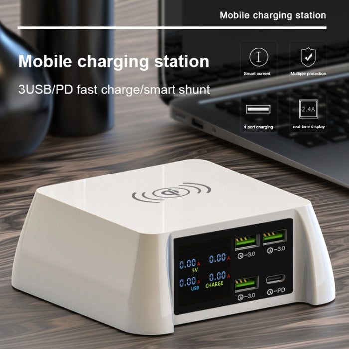 F96 100W USB x3 + PD Estación de carga de cargador inalámbrico inteligente multifunción