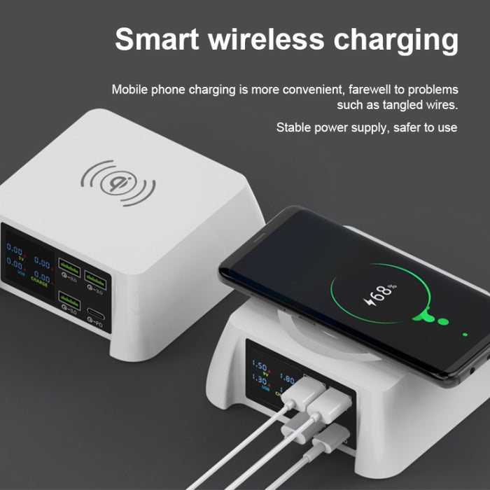 F96 100W USB x3 + PD Estación de carga de cargador inalámbrico inteligente multifunción