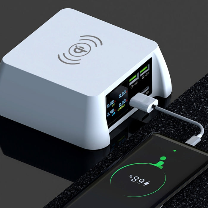 F96 100W USB x3 + PD Estación de carga de cargador inalámbrico inteligente multifunción
