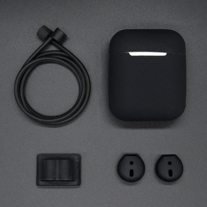 Cuerda antipérdida + Funda de silicona + Hebilla para colgar auriculares + Funda para tapones para los oídos Juego de fundas para auriculares inalámbricos Bluetooth para Apple AirPods 1/2
