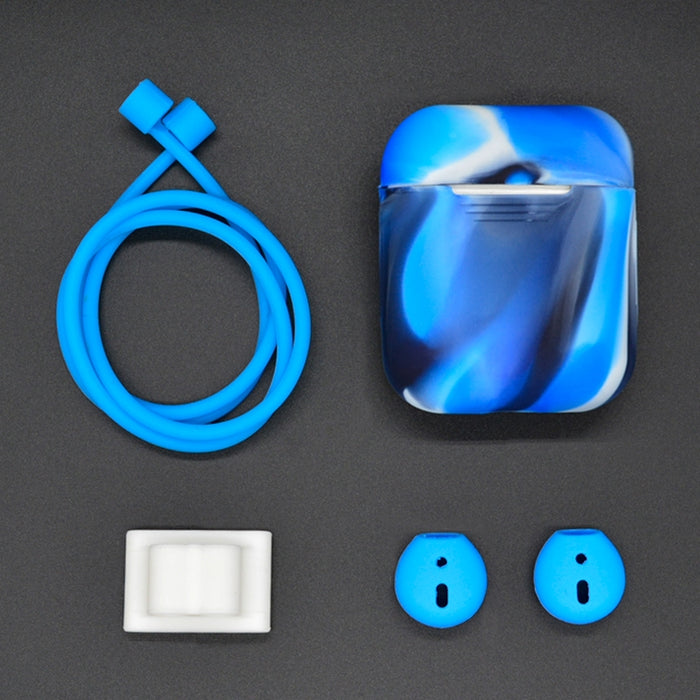 Cuerda antipérdida + Funda de silicona + Hebilla para colgar auriculares + Funda para tapones para los oídos Juego de fundas para auriculares inalámbricos Bluetooth para Apple AirPods 1/2