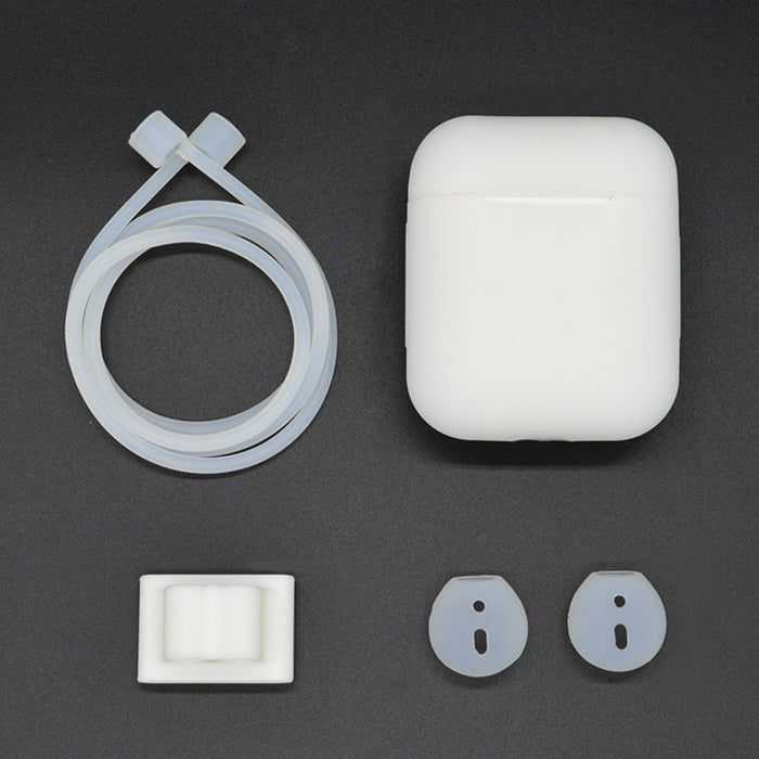 Cuerda antipérdida + Funda de silicona + Hebilla para colgar auriculares + Funda para tapones para los oídos Juego de fundas para auriculares inalámbricos Bluetooth para Apple AirPods 1/2