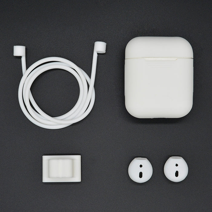 Cuerda antipérdida + Funda de silicona + Hebilla para colgar auriculares + Funda para tapones para los oídos Juego de fundas para auriculares inalámbricos Bluetooth para Apple AirPods 1/2