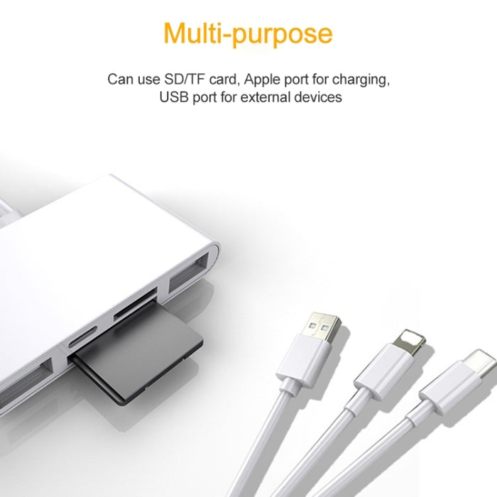 NK-1032 Pro 5 en 1 8 pines + Type-C / USB-C + USB + Tarjeta TF + Adaptador de lector de cámara multifunción de tarjeta SD