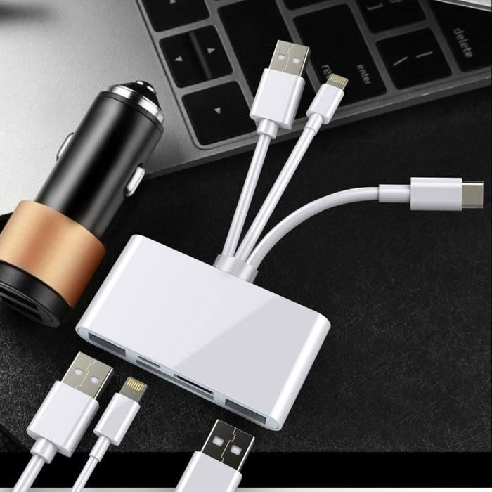 NK-1032 Pro 5 en 1 8 pines + Type-C / USB-C + USB + Tarjeta TF + Adaptador de lector de cámara multifunción de tarjeta SD