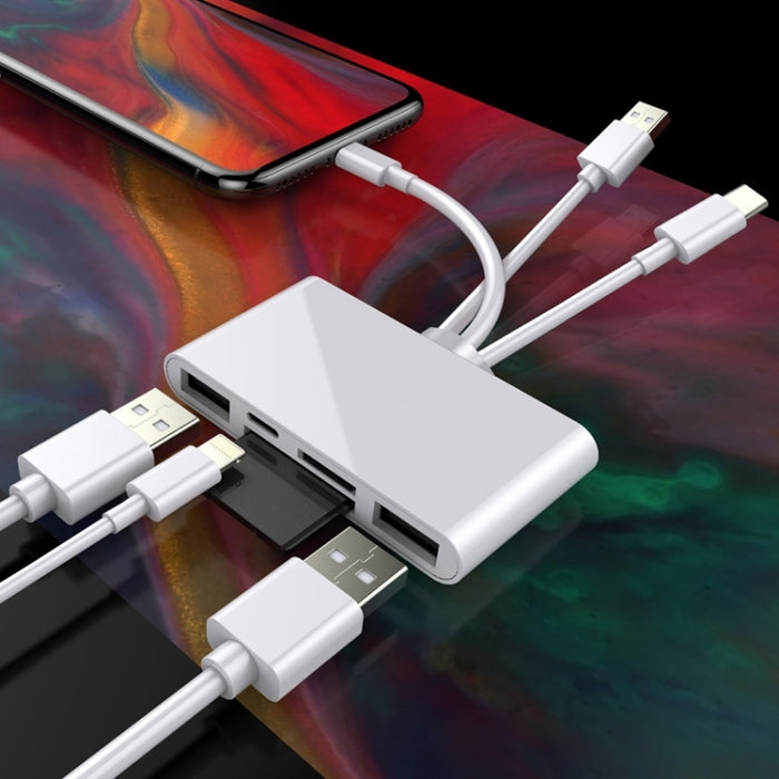 NK-1032 Pro 5 en 1 8 pines + Type-C / USB-C + USB + Tarjeta TF + Adaptador de lector de cámara multifunción de tarjeta SD