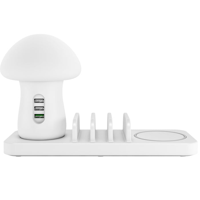 HQ-UD12 Universal 4 en 1 40W QC3.0 3 puertos USB + Cargador inalámbrico Estación de carga para teléfono móvil con luz LED en forma de hongo, Longitud: 1,2 m, Enchufe de la UE