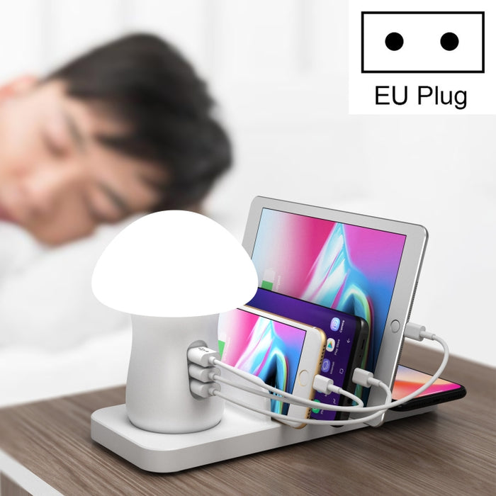 HQ-UD12 Universal 4 en 1 40W QC3.0 3 puertos USB + Cargador inalámbrico Estación de carga para teléfono móvil con luz LED en forma de hongo, Longitud: 1,2 m, Enchufe de la UE