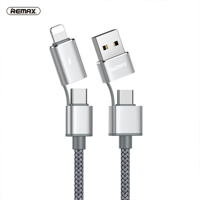 REMAX RC-020t 2.4A Aurora Series 4 en 1 8 pines + USB +2 x Cable de carga Snyc de datos tipo C, Longitud del cable: 1 m