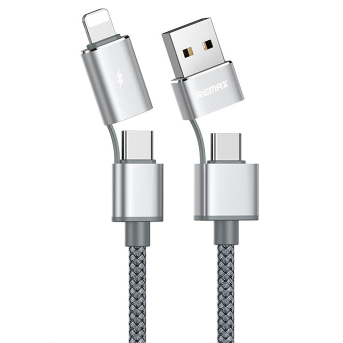 REMAX RC-020t 2.4A Aurora Series 4 en 1 8 pines + USB +2 x Cable de carga Snyc de datos tipo C, Longitud del cable: 1 m