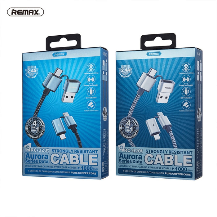 REMAX RC-020t 2.4A Aurora Series 4 en 1 8 pines + USB +2 x Cable de carga Snyc de datos tipo C, Longitud del cable: 1 m