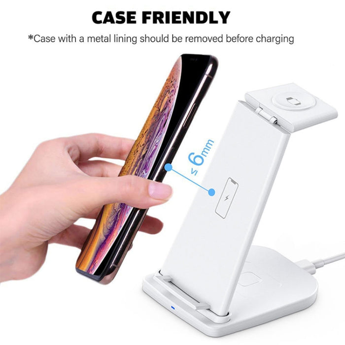 Cargador inalámbrico multifunción vertical 3 en 1 QC 3.0 de 10 W con función de soporte, adecuado para teléfonos móviles/Apple Watch/AirPods