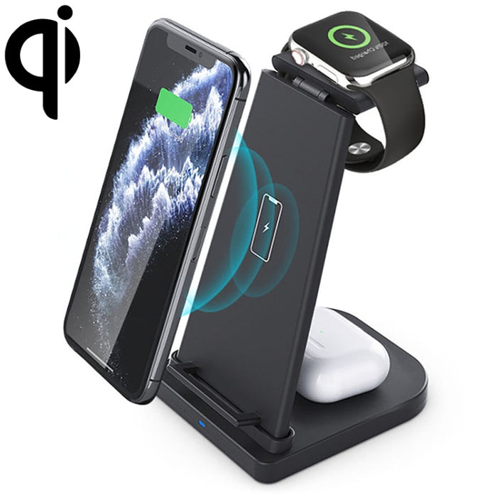 Cargador inalámbrico multifunción vertical 3 en 1 QC 3.0 de 10 W con función de soporte, adecuado para teléfonos móviles/Apple Watch/AirPods