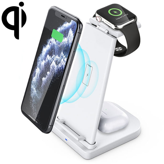 Cargador inalámbrico multifunción vertical 3 en 1 QC 3.0 de 10 W con función de soporte, adecuado para teléfonos móviles/Apple Watch/AirPods