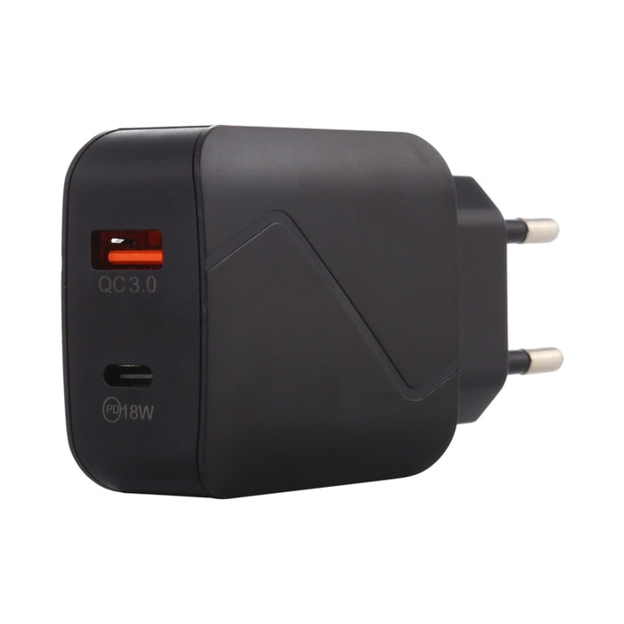 LZ-819A+C QC3.0 USB + PD 18W USB-C / Type-C Interfaces Cargador de viaje con luz indicadora, enchufe de la UE