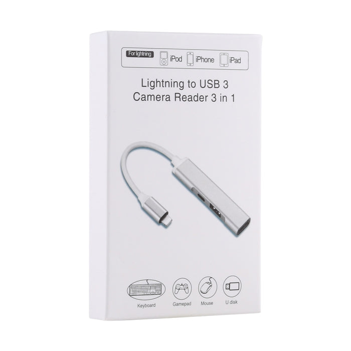 S-206 3 en 1 Adaptador de lector de cámara de 8 pines macho a 2 x USB 3.0 + 8 pines hembra