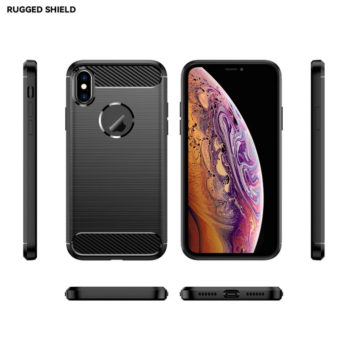 Para iPhone X / XS Funda protectora trasera a prueba de golpes con textura cepillada de fibra de carbono TPU