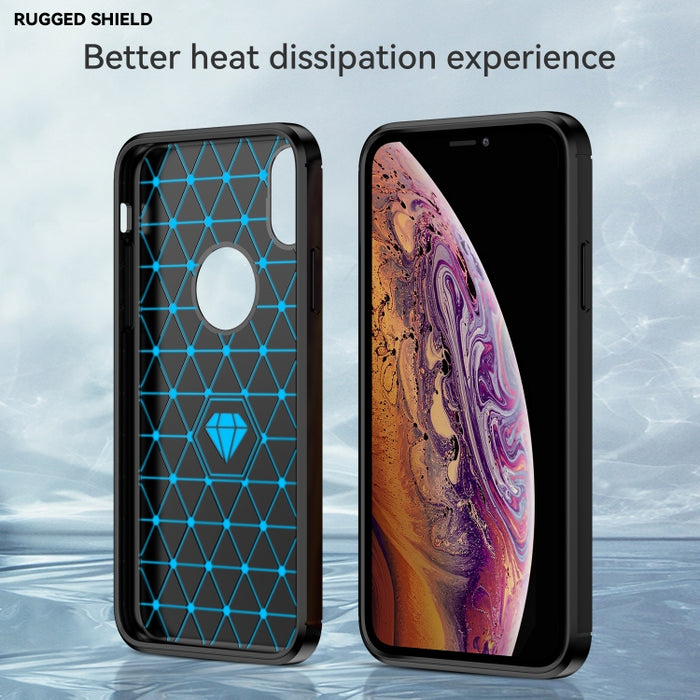 Para iPhone X / XS Funda protectora trasera a prueba de golpes con textura cepillada de fibra de carbono TPU