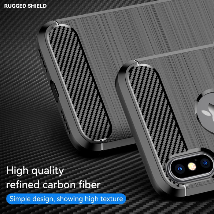 Para iPhone X / XS Funda protectora trasera a prueba de golpes con textura cepillada de fibra de carbono TPU
