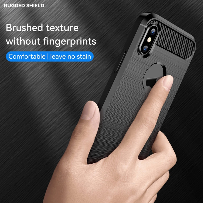 Para iPhone X / XS Funda protectora trasera a prueba de golpes con textura cepillada de fibra de carbono TPU