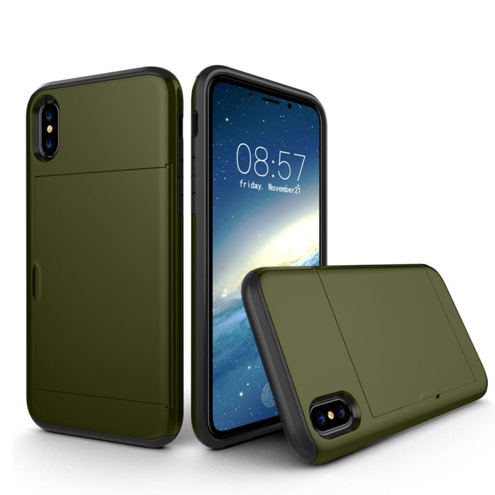 Para iPhone X / XS TPU + PC Funda protectora trasera a prueba de caídas con ranura para tarjeta