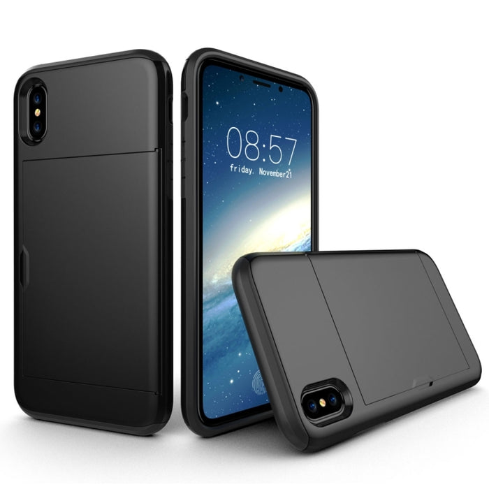 Para iPhone X / XS TPU + PC Funda protectora trasera a prueba de caídas con ranura para tarjeta