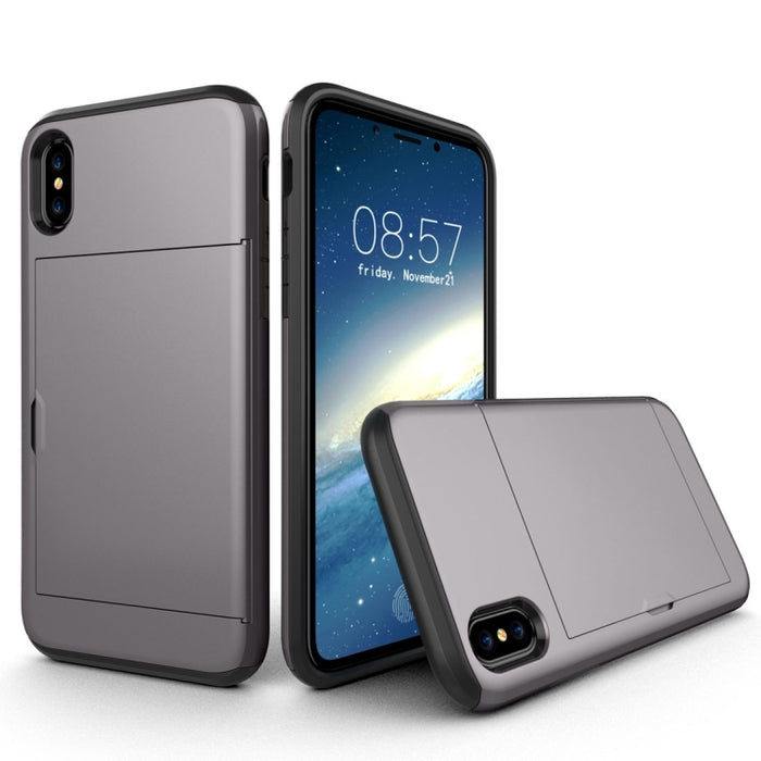 Para iPhone X / XS TPU + PC Funda protectora trasera a prueba de caídas con ranura para tarjeta