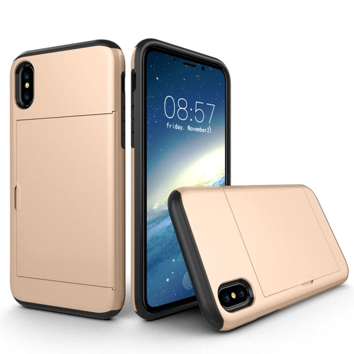 Para iPhone X / XS TPU + PC Funda protectora trasera a prueba de caídas con ranura para tarjeta